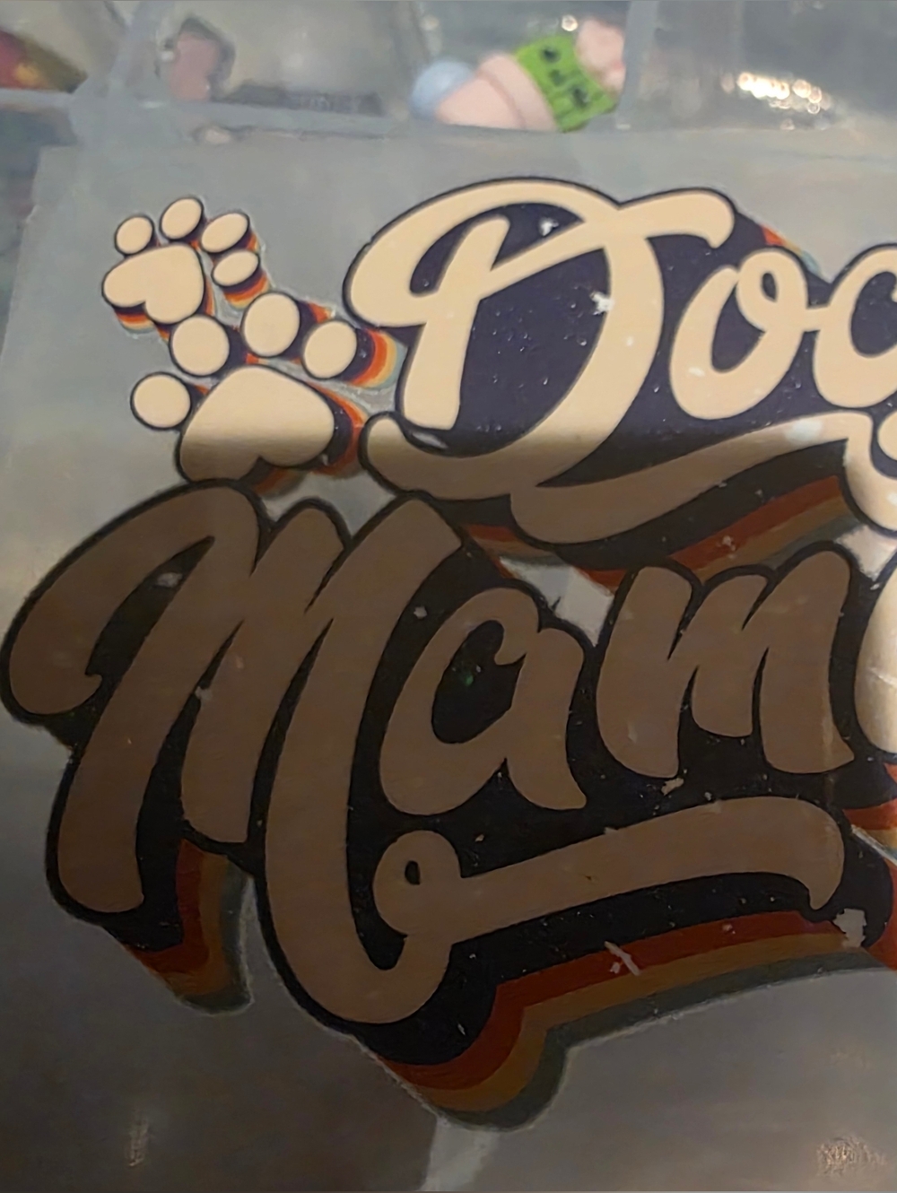 Dog Mom Retro Rainbow Paw Iron On  - Multicolor